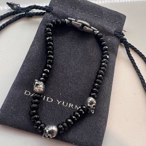 MEMENTO MORI SKULL STATION BRACELET IN STERLING SILVER WITH BLACK SPINEL.